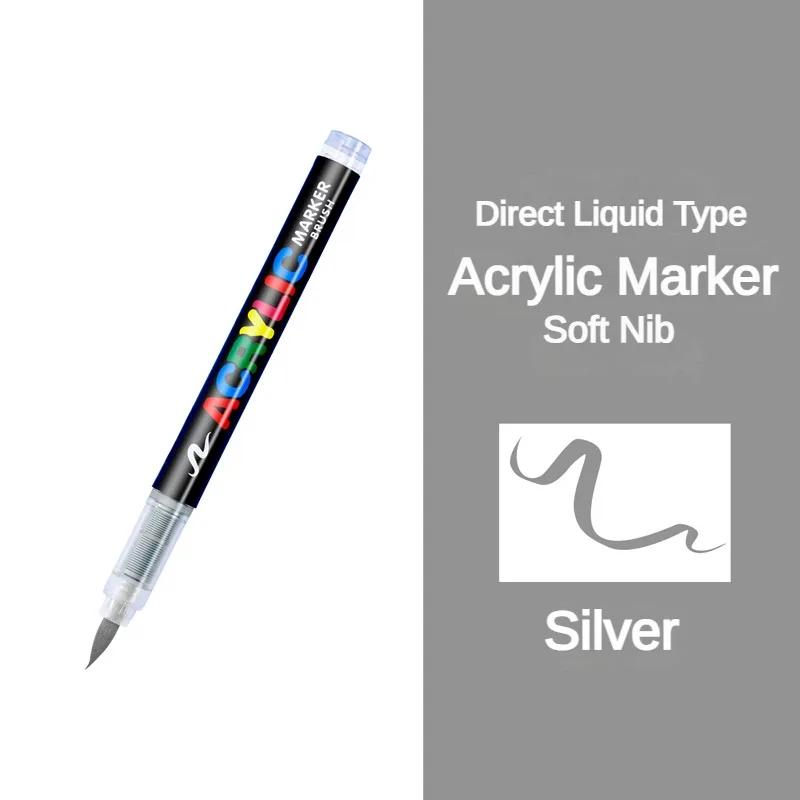 GUANGNA 16 Colors Direct-liquid Acrylic Marker Pen Waterproof Pen Soft Brush Nib for Glass Stone Metal Art Supplies Stationery