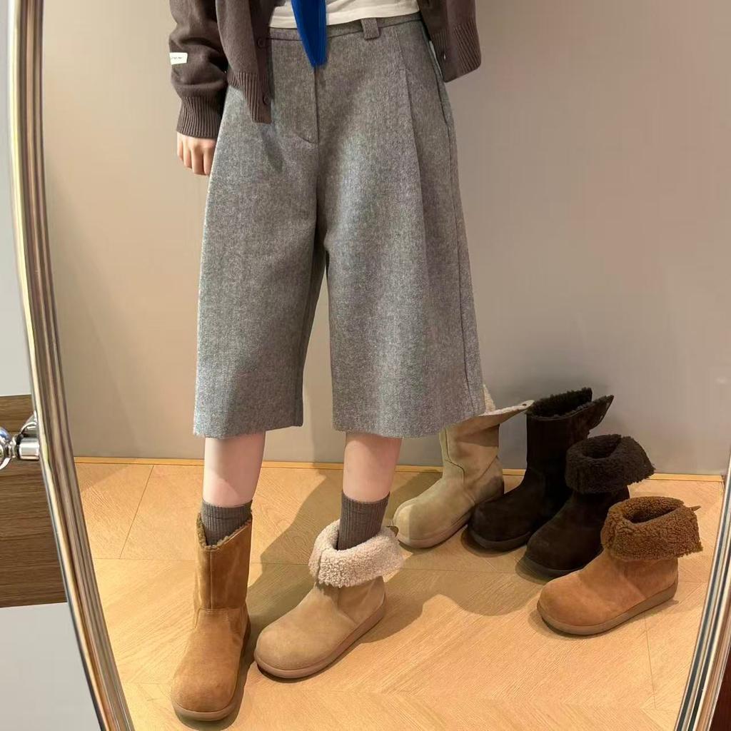 Women's Large Size Two Wear Soft Sole Heightening Warm Fur One Winter Non-slip Snow Boots Plush Lining Outdoor Sports Cotton Short Boots