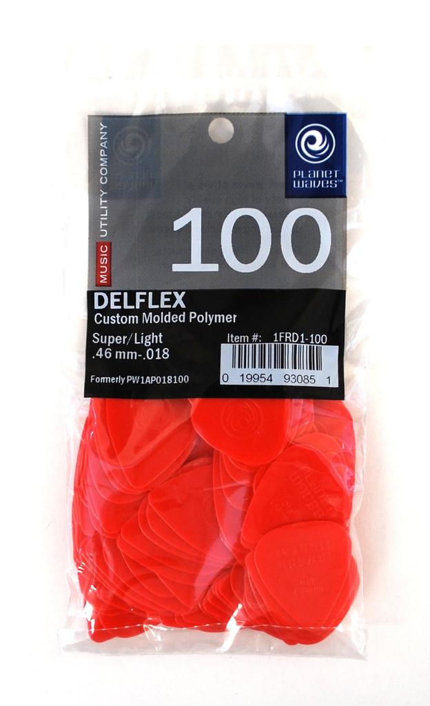 Planet Waves by Planet Waves Delflex Pack of 100 D'Addario Picks, 1FRD1-100, Red, 0.46mm, Standard,
