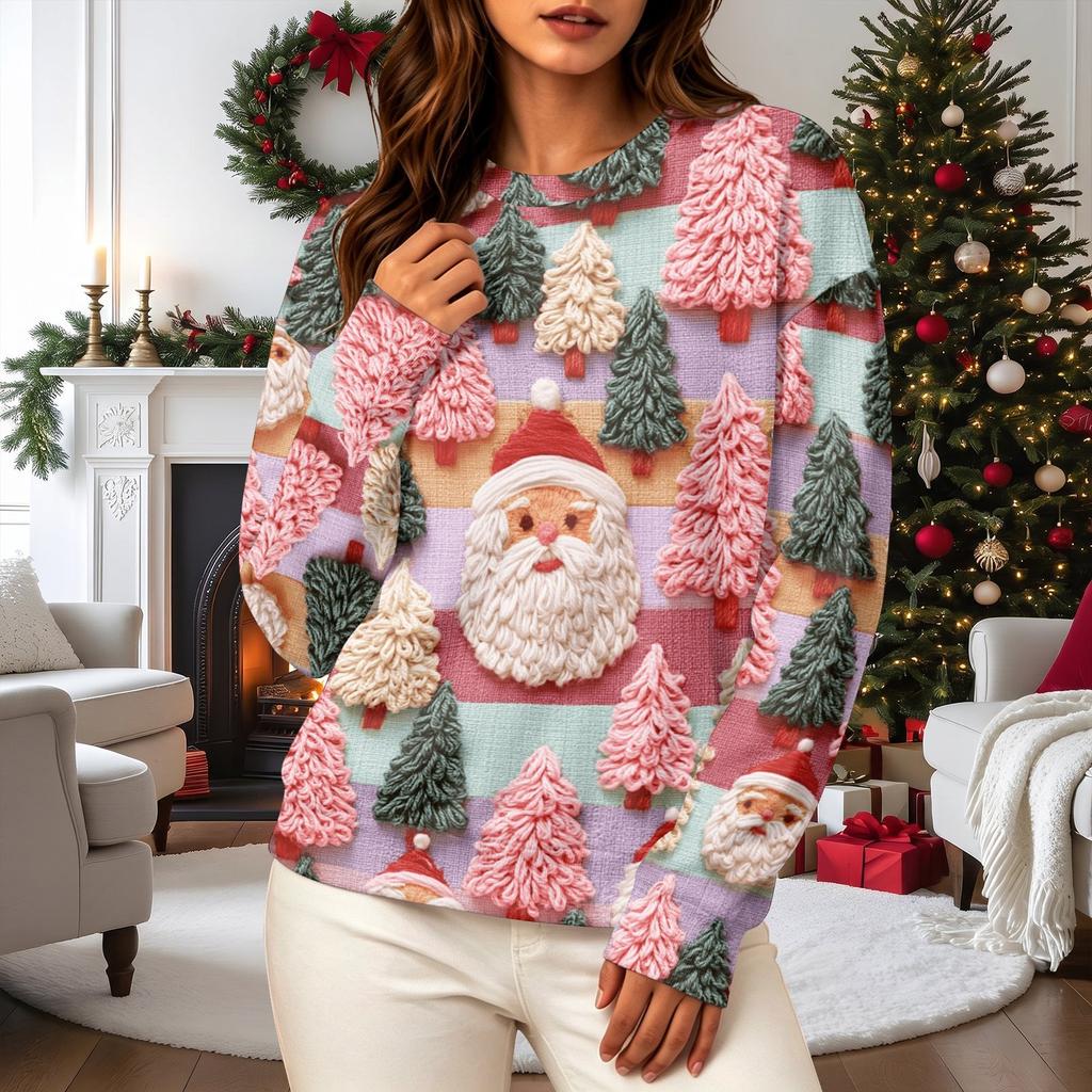 Women's Casual Long Sleeve Christmas Print Neck Sweatshirt