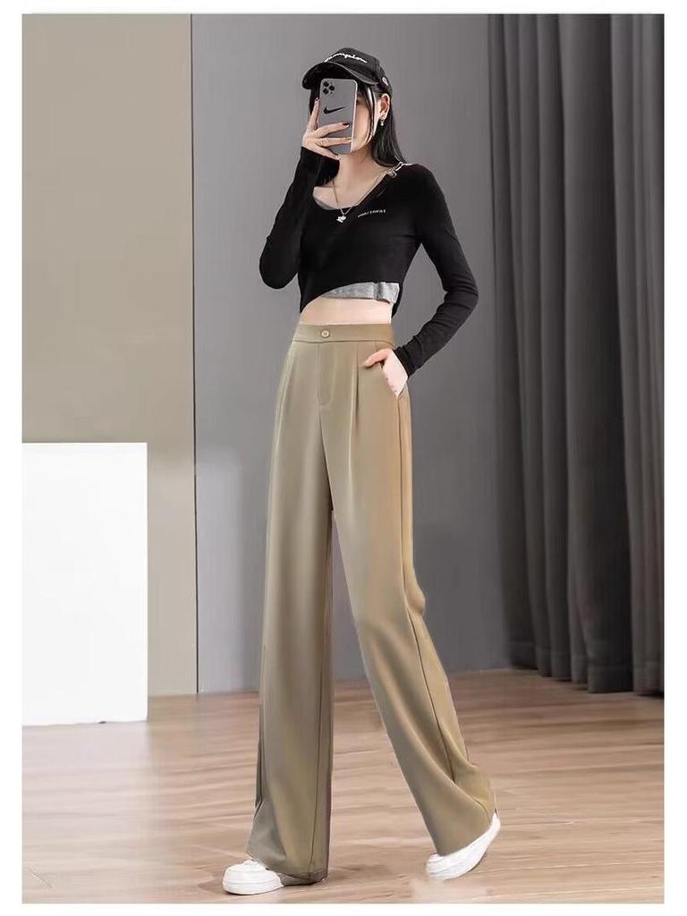 Women's Black Wide-Leg High-Waist Drape Pants - Spring 2024 Fashion