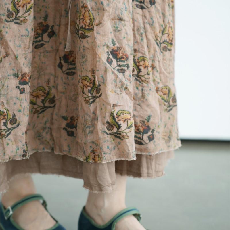 Johnature Women Vintage Print Floral Skirts Elastic Waist Loose High Quality Cloths Summer Loose A-Line Skirts