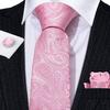 Męskie różowe krawaty Moda Klasyczny w paski Paisley Kwiatowy krawat Handky Zestaw spinek do mankietów Formalne wesele
