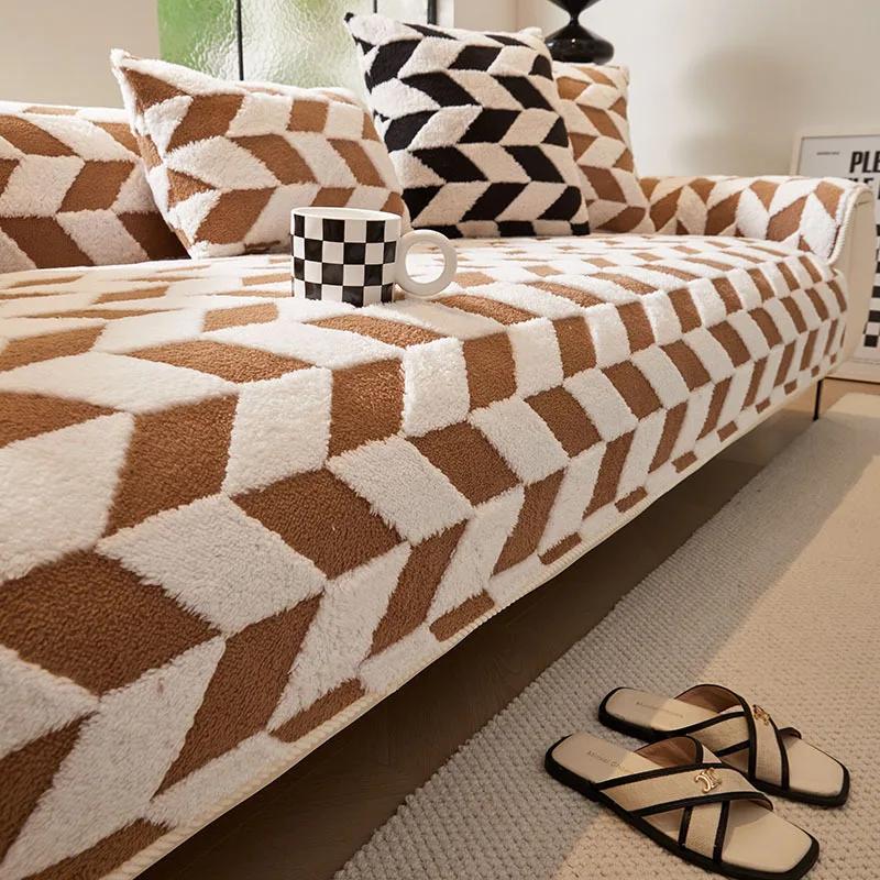 

Modern And Simplicity Versatility Sofa Cushion Sofa Cover 2025 Popular New Autumn Winter Plush Sofa Cover Anti-slip Home cover 70x70cm 1pcs коричневий
