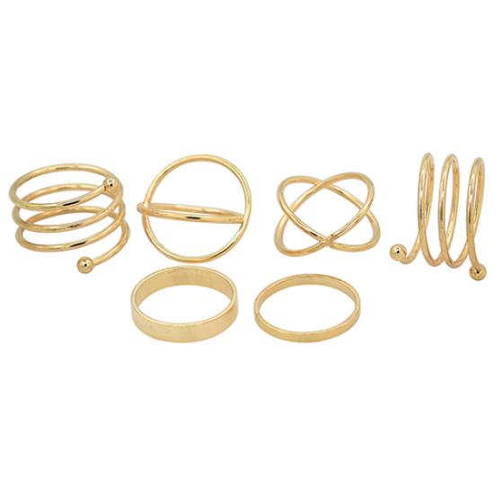 6Pcs/Set Women Golden Tone Stack Plain Slim Band Midi Ring Spiral Knuckle Rings