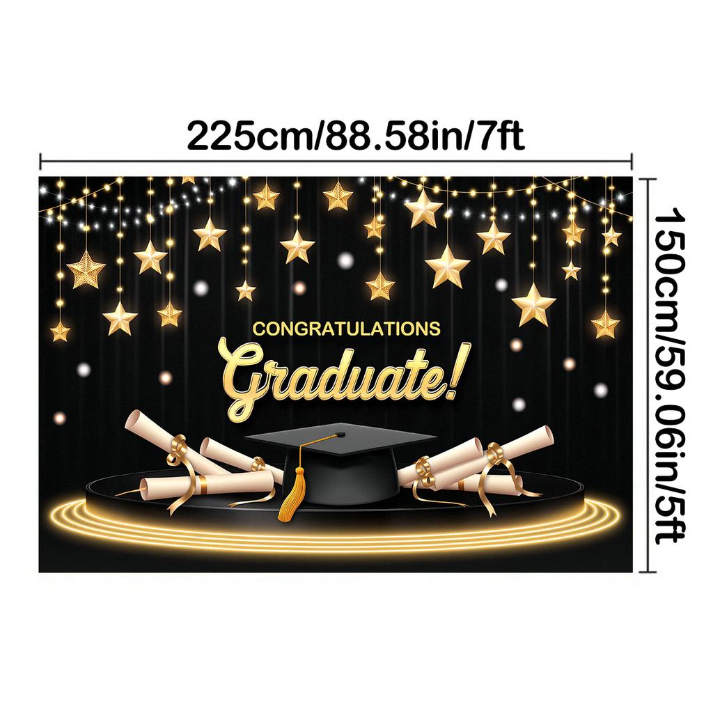 Studentfest Banner med Studentmössa&Examensbevis&Stjärna Design, Bakgrund för Hemträdgårdsfiranden, Studentfest Dekoration