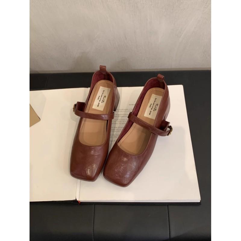Women s Spring/Fall Mid-Heel French Vintage-Style Mary Jane PU Leather Shoes Square Toe, Low-Cut, Chunky Heel Pumps 35