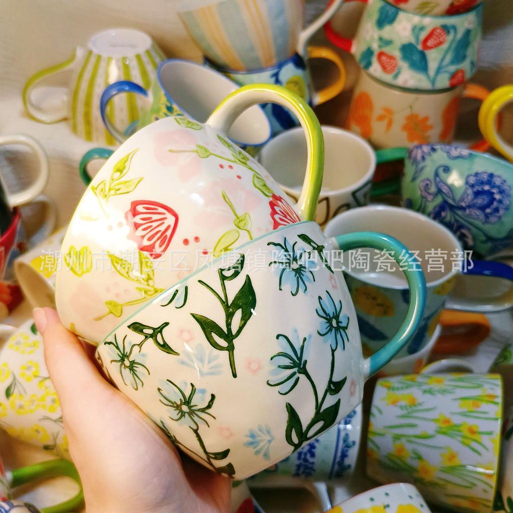 Last Single Hand Color Ceramic Korean Cup Underglaze Color High Value Household Water Cup Office Cup