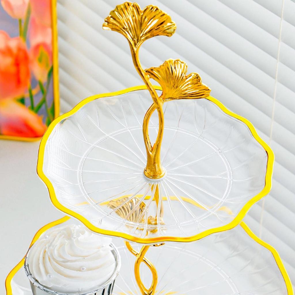Shaped Two-Tier Serving Tray Elegant Snack Stand with Floral Supports