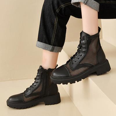 Lucyever Breathable Mesh Summer Ankle Boots Women  Lace Up Platform Cool Boots Woman Zip Hollow Out Thick Sole Casual Shoes