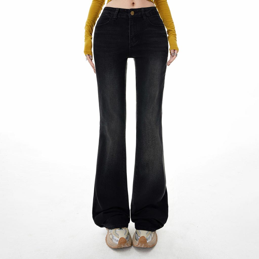 American retro slim-fitting and thin flared pants drape elastic autumn and winter versatile jeans women's new models