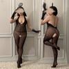 Pijama şeffaf Bodysuit örgü giyim file çoraplar seksi iç çamaşırı takım elbise açık kasık uyluk yüksek kadın tulum See Through kullanım