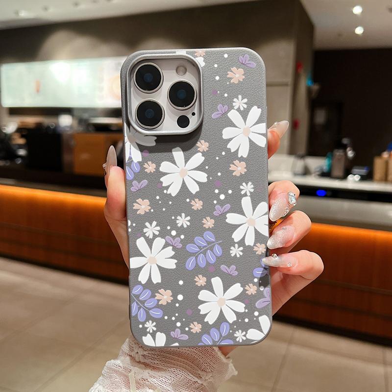 For iPhone 16 15 Pro Max 14 13 12 11 TPU Soft Case Cover Flower Pattern Leather Matte Shockproof Phone Cover For iPhone