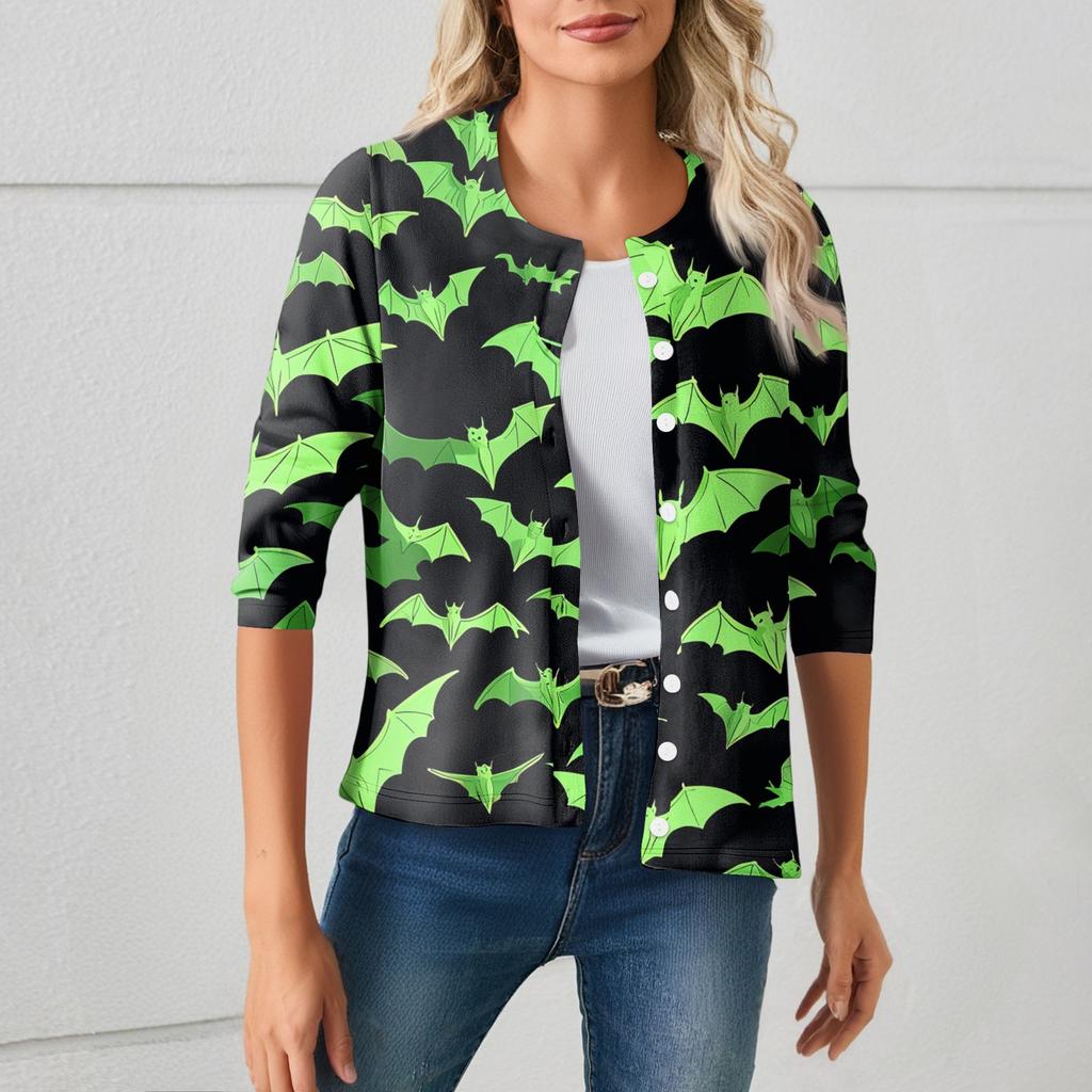 Women's Fashionable, Casual, Comfortable Halloween Print Cardigan Jacket