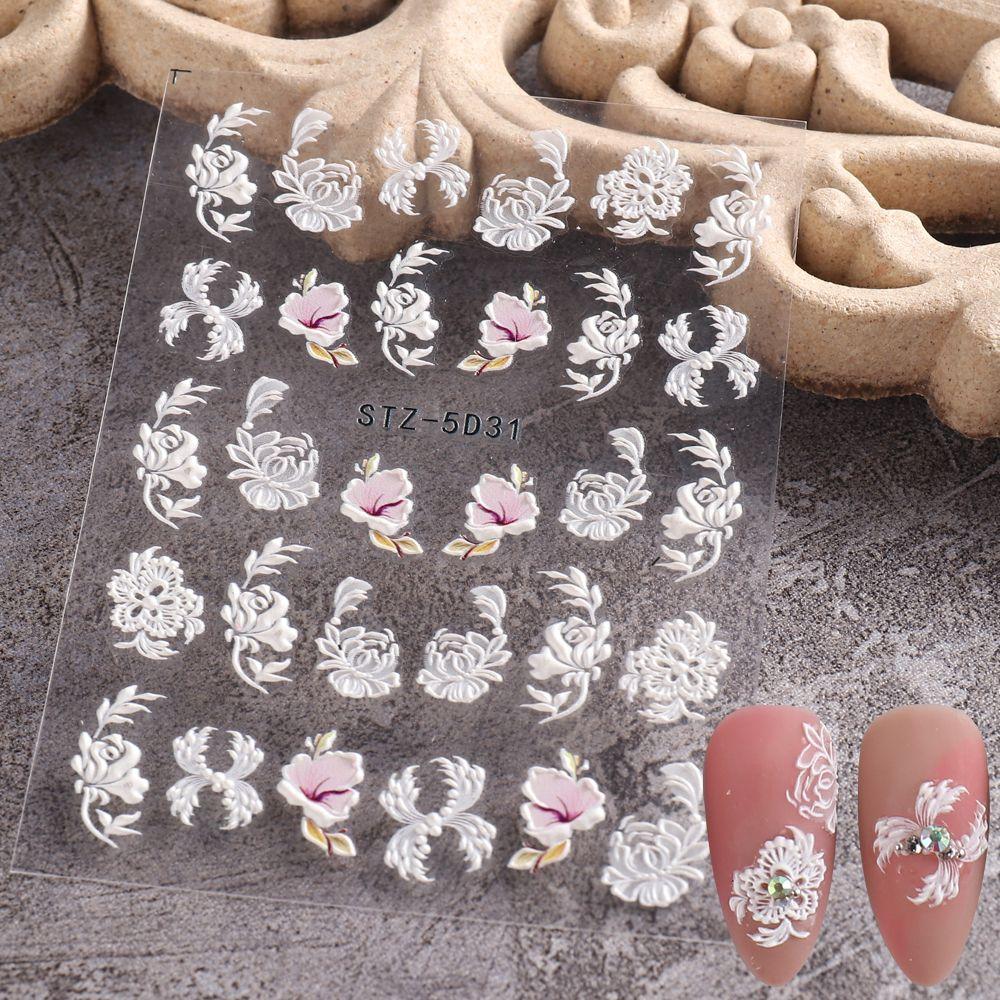 

Summer Slider Decals Self-Adhesive Flowers Leaves Nail Stickers Embossed 5D STZ-5D31