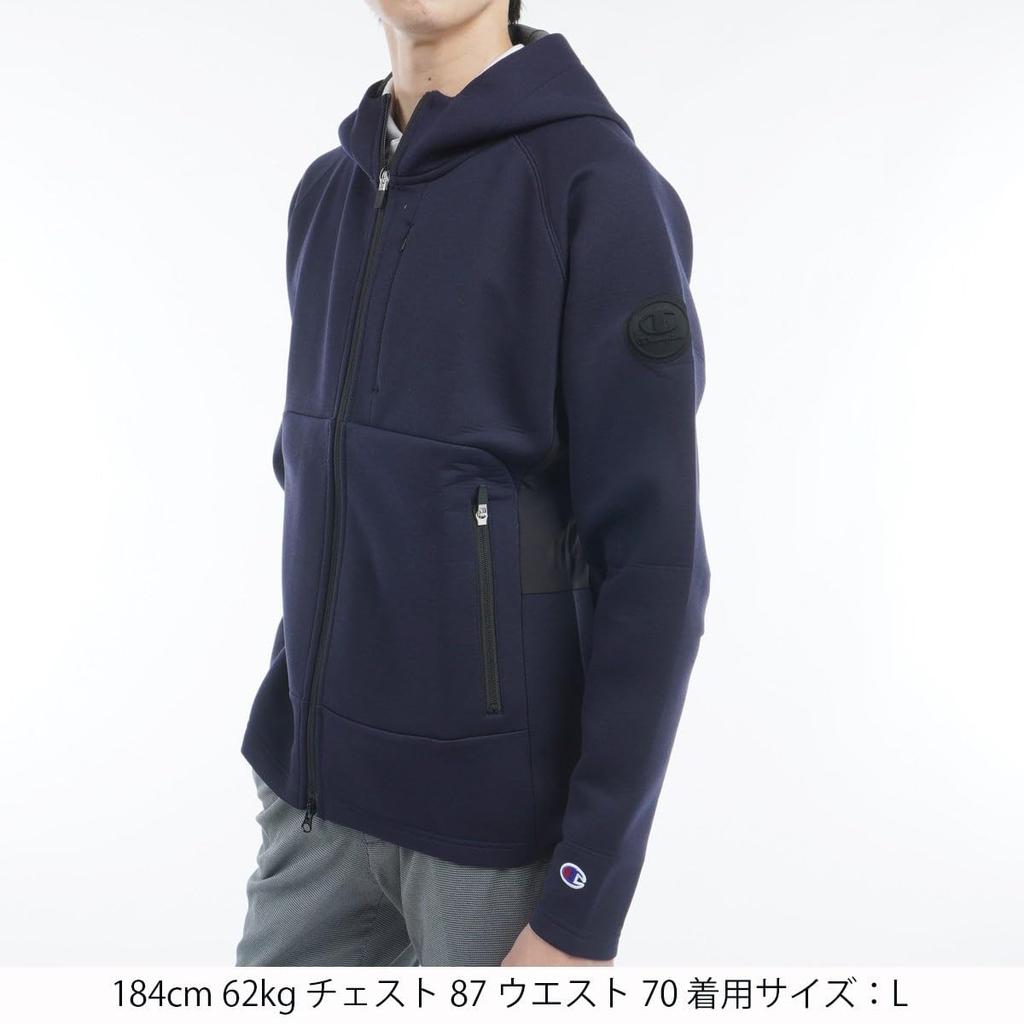 Champion 3LS Zip Hooded Long Size WRAP-AIR Water-Repellent Techweave® Sweatshirt, Navy, Sleeve, C3-AG102