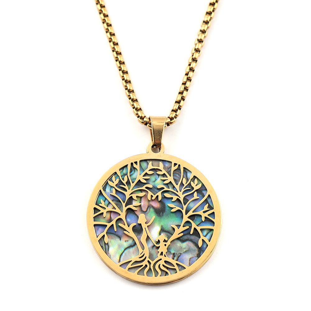 Mother Child Tree Of Life Abalone Shell Pendant Necklace For Women Men Stainless Steel Love Family Healing Charm Chain Jewelry
