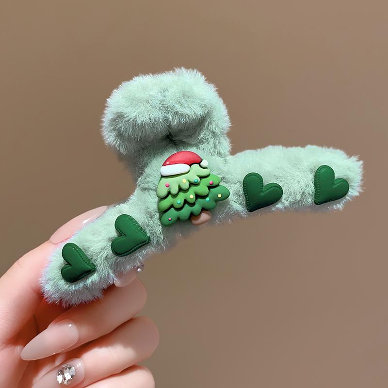 Christmas Cartoon Shark Plush Claw Clip - Cute Winter Hair Accessory