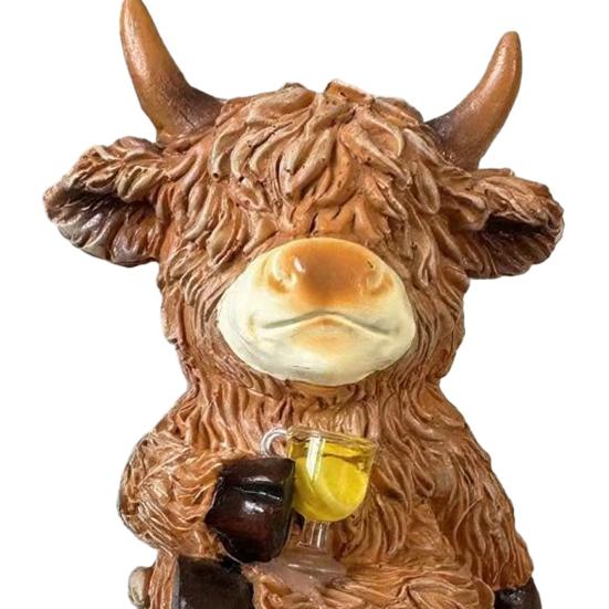 Figura de Vaca de las Tierras Altas Abrazadora de Macetas Divertida Decoración de Maceta de Resina Adorno de Animal de Granja Lindo para Interior Exterior Patio Balcón Jardín Césped