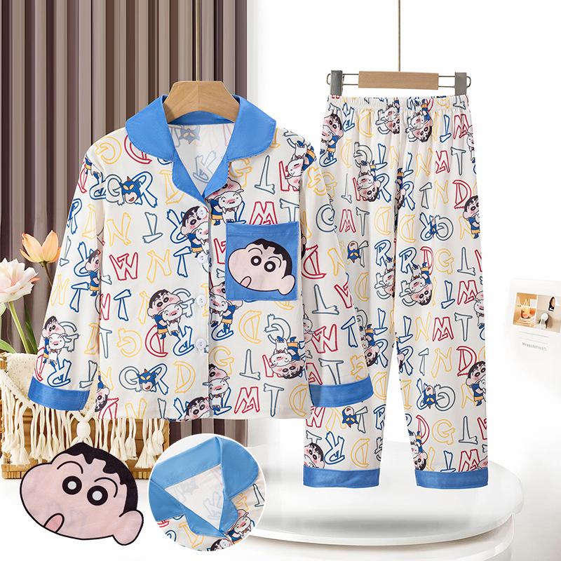 Children's Spring/Autumn Cartoon Print Pajamas, Long-Sleeve Cardigan Style for Boys and Girls