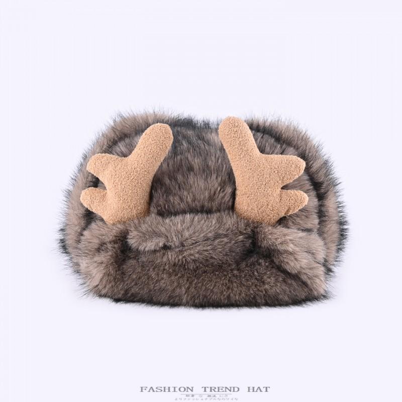 Warm Faux Mink Hat Women Men Winter Thick Ear Protection Beanie With Deer Antler Design Casual Outdoor