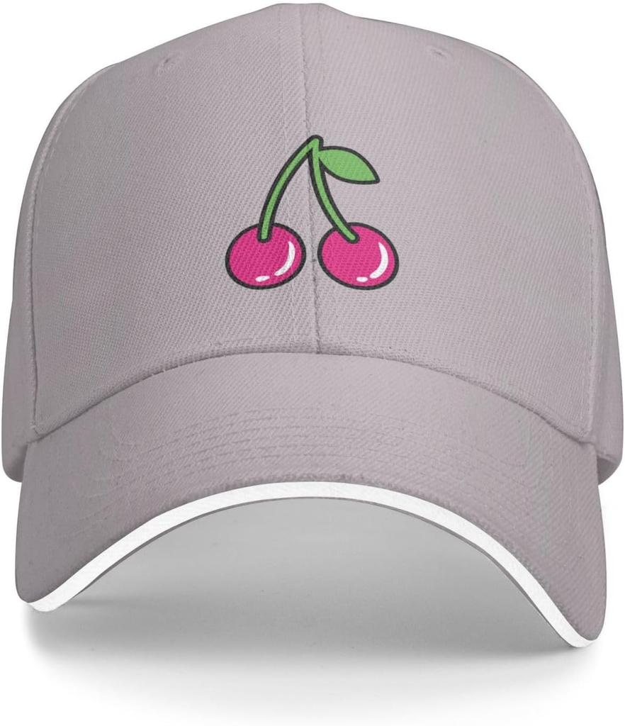 Cherry Fruit Print Baseball Cap Polyester Casual Adjustable Sandwich Brim Hat for Unisex