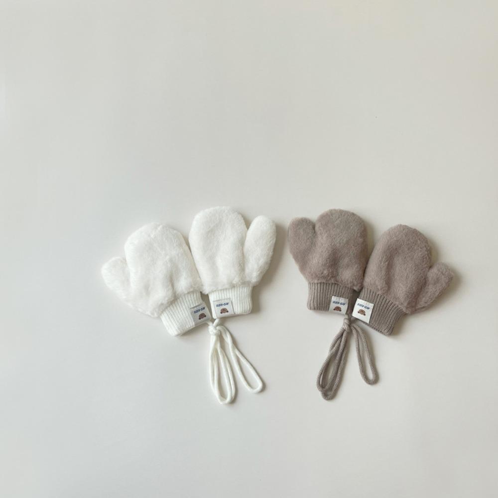 Solid Color Winter Warm Gloves Thickening Soft Fur Gloves Label Child Gloves  Kids