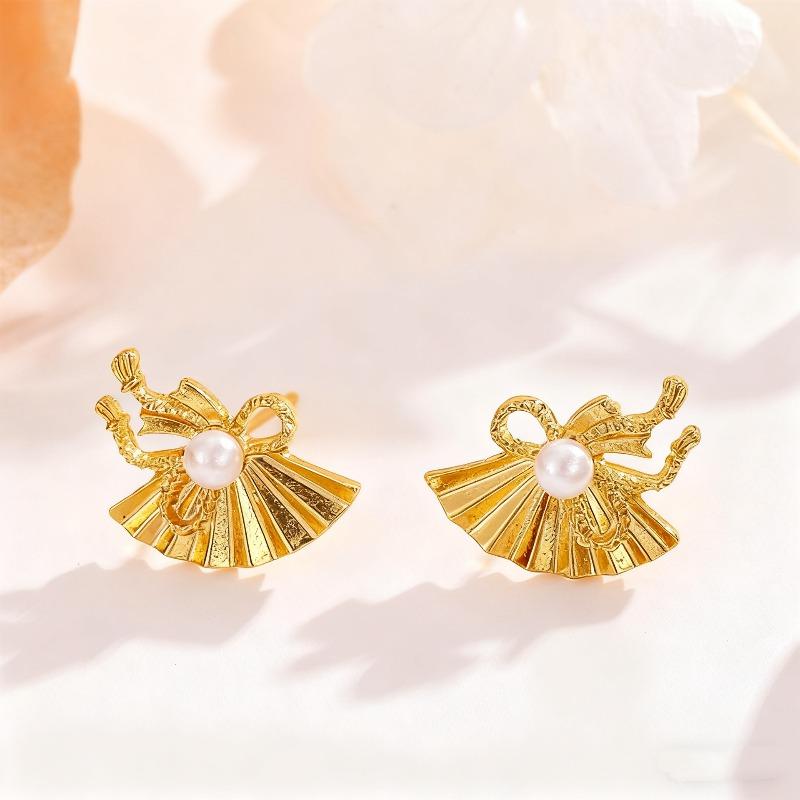 Fan-shaped Butterfly Knot Earrings, Imitation Sand Gold Earrings, Elegant Fan-shaped Earrings, Versatile and High-end Earrings золотой
