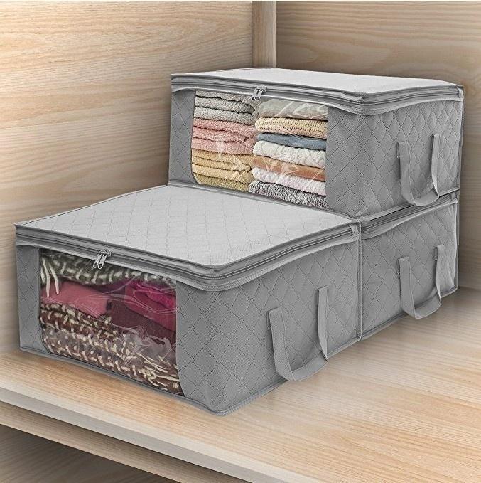 49x36x21cm Non Woven Fabric Folding Storage Box Clothes Collecting Case Toys Quilt Storage Box Clear Window Organizer