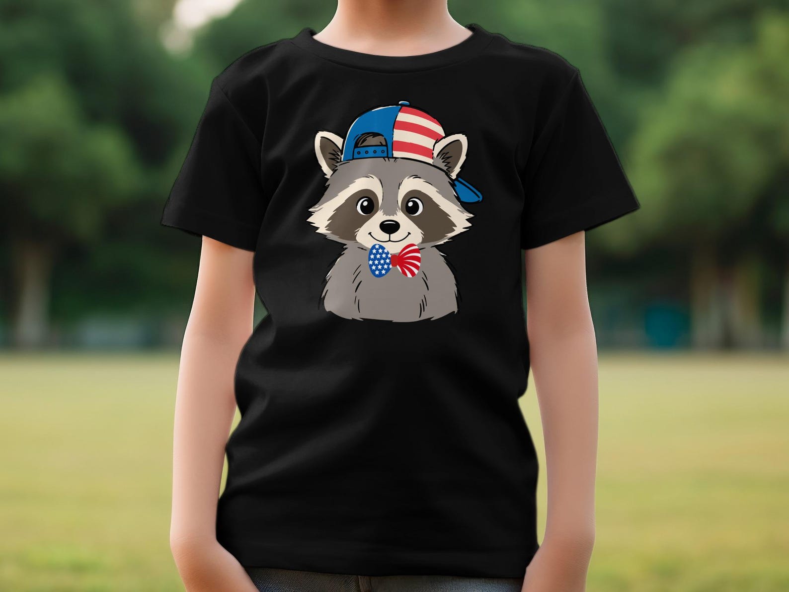 Patriotic Raccoon T-Shirt, 4th of July American Flag Wildlife Tee L