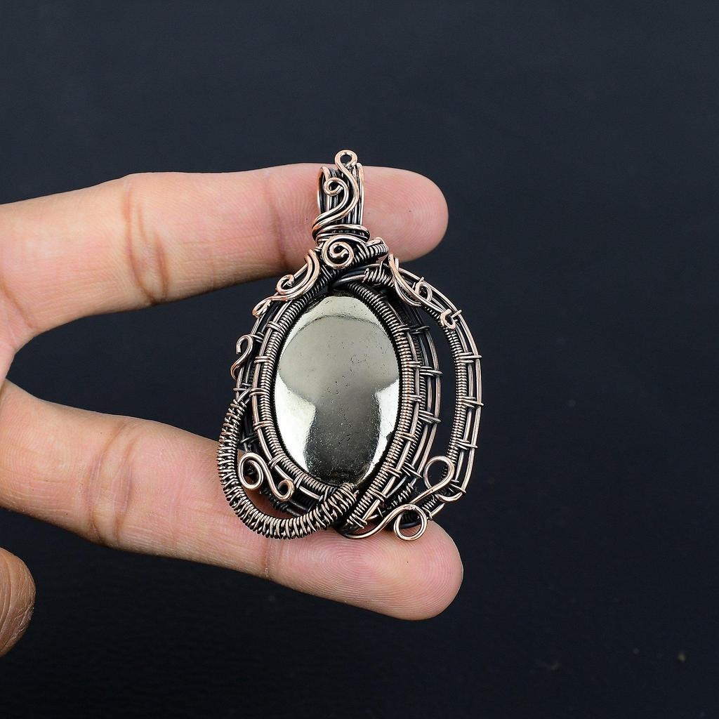 Golden Apache Pyrite Pendant, 999 Copper Wire Wrapped Jewelry, Gemstone Pendant, Gift For Her Handmade Dainty Jewelry