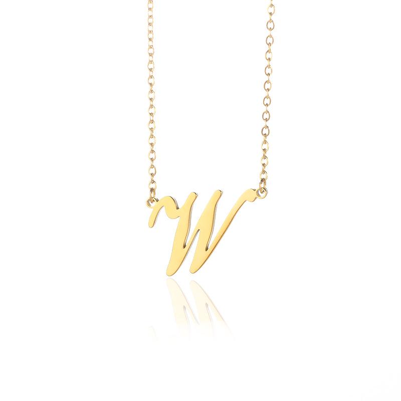 Stainless Steel Lowercase Letter Necklace with Clavicle Chain - European & American Design