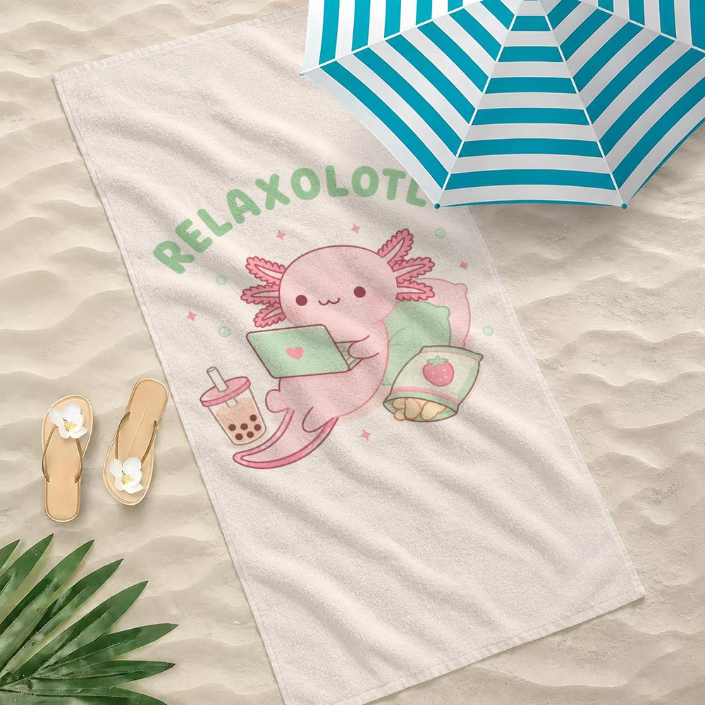 Rosa A-Axolotl Niedliches Cartoon-Handtuch Handtuch Strandtuch, schnell trocknendes saugfähiges Badetuch für Schwimmen, Fitnessstudio, Camping, Outdoor heiß