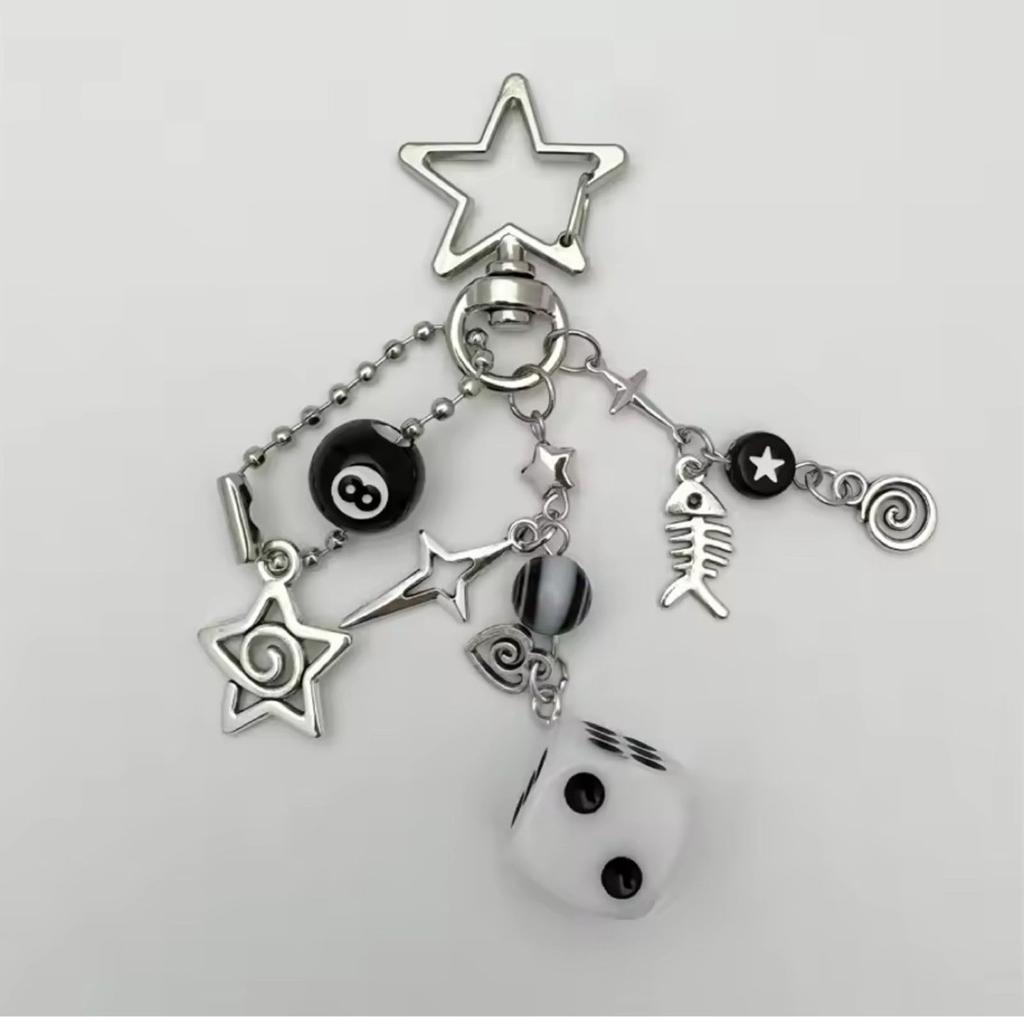 Practical Unique Star Black Eight Keychain With Dices Designs Accessory for Trendy Adults and Game Enthusiasts