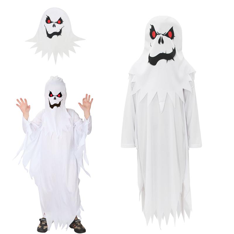Costume Cosplay Fantôme Blanc Effrayant pour Garçons Filles Halloween pour Enfant Enfant Performance Scénique Carnaval Fête Déguisement S blanc