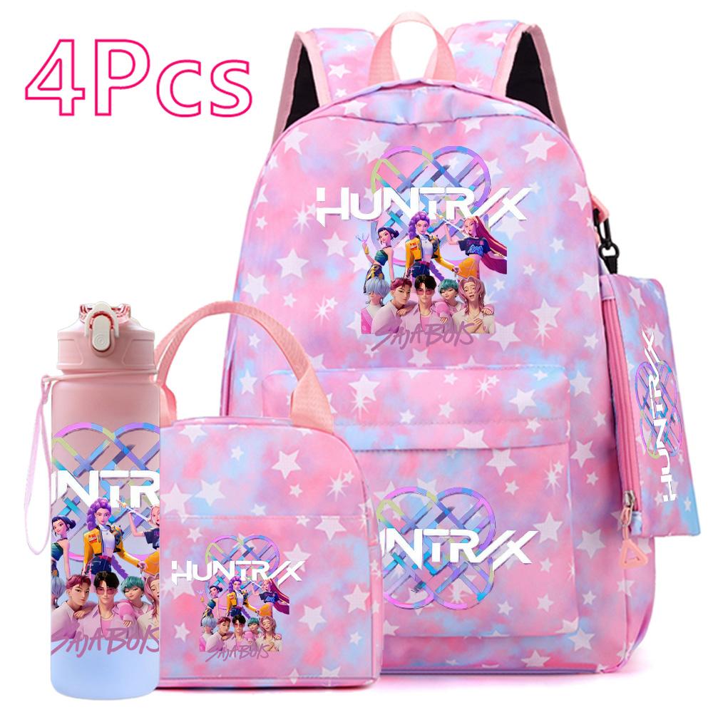 4Pcs/set KPOP Printed Backpack Handbag Pencil Case Withh 750Ml Water Bottler for Teenager Boy Girl Large Capacity Bookbag Schoolbag Drinking Cup