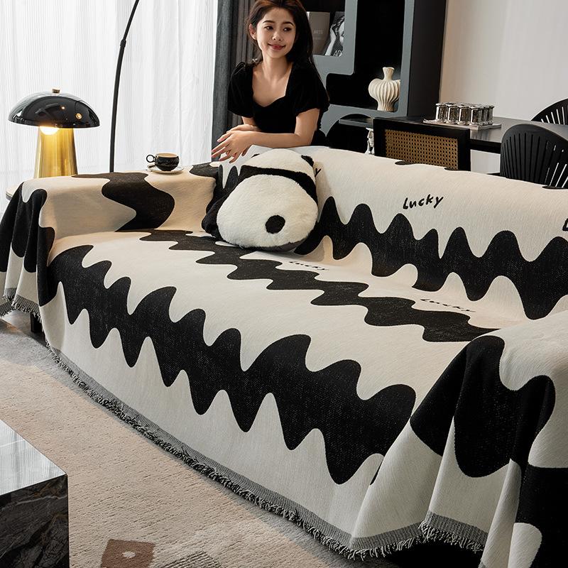 Chenille Sofa Cover Cloth Black and White Nordic Style High-Grade Sofa Cover Universal Cover Four Seasons Universal Non-Slip Full Cover Towel