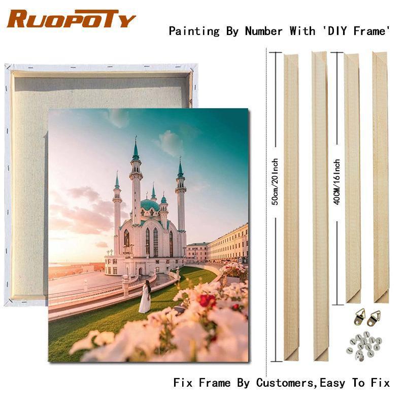 RUOPOTY DIY Frame Painting By Numbers Landscape Wall Art Picture Drawing Picture By Numbers Castle For Living Room