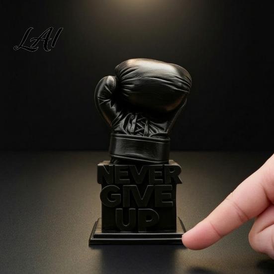 3D Printed Sports Decor Boxing Glove Desk Figurine Never Give Up Inspirational Motivational Desktop Perseverance Statue Resin Encouragement for Home