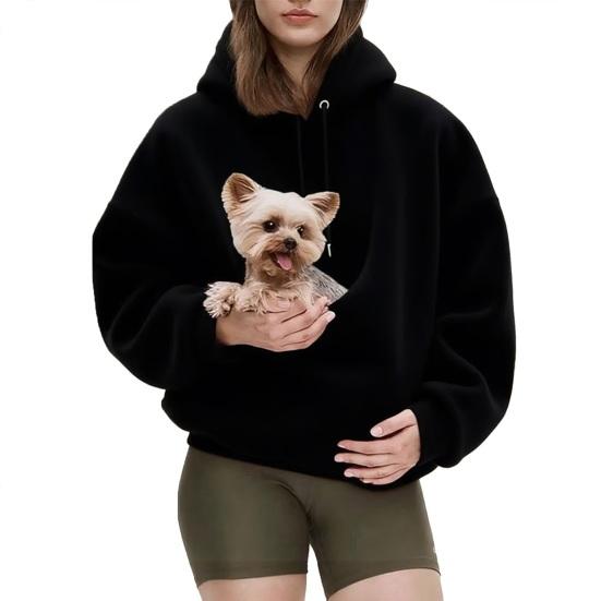 Pet Sling Hoodie Long Sleeve Fleece Kangaroo Pouch Sweatshirt for Cats Dogs Oversized Pullover Pet Carrier Tops for Autumn Winter