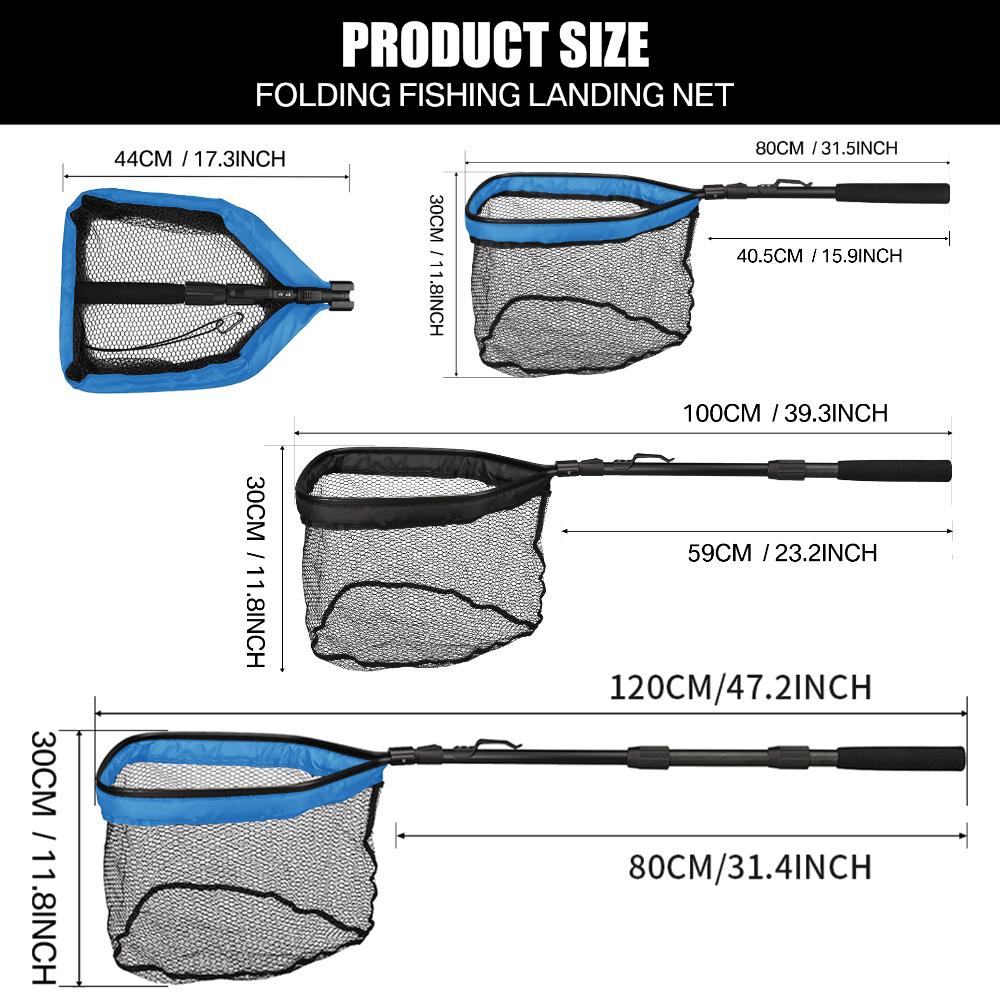 81cm-111cm Telescopic Fishing Net for Salmon Fly Carp Catfish Trout Floating Landing Net Easy Catch & Releasee Foldable Fish Net