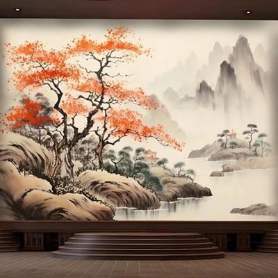 Murale Paesaggio Naturale Pittura a Olio Dipinta a Mano Albero Montagna Carta da Parati Decorazione Casa Sfondo Muro Murale 3d