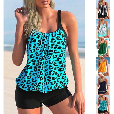 Hochwertige Bademode für den Sommerurlaub von Damen, stilvolles blaues Oberteil mit Leopardenmuster und Neckholder-Strandbadeanzug S-6XL