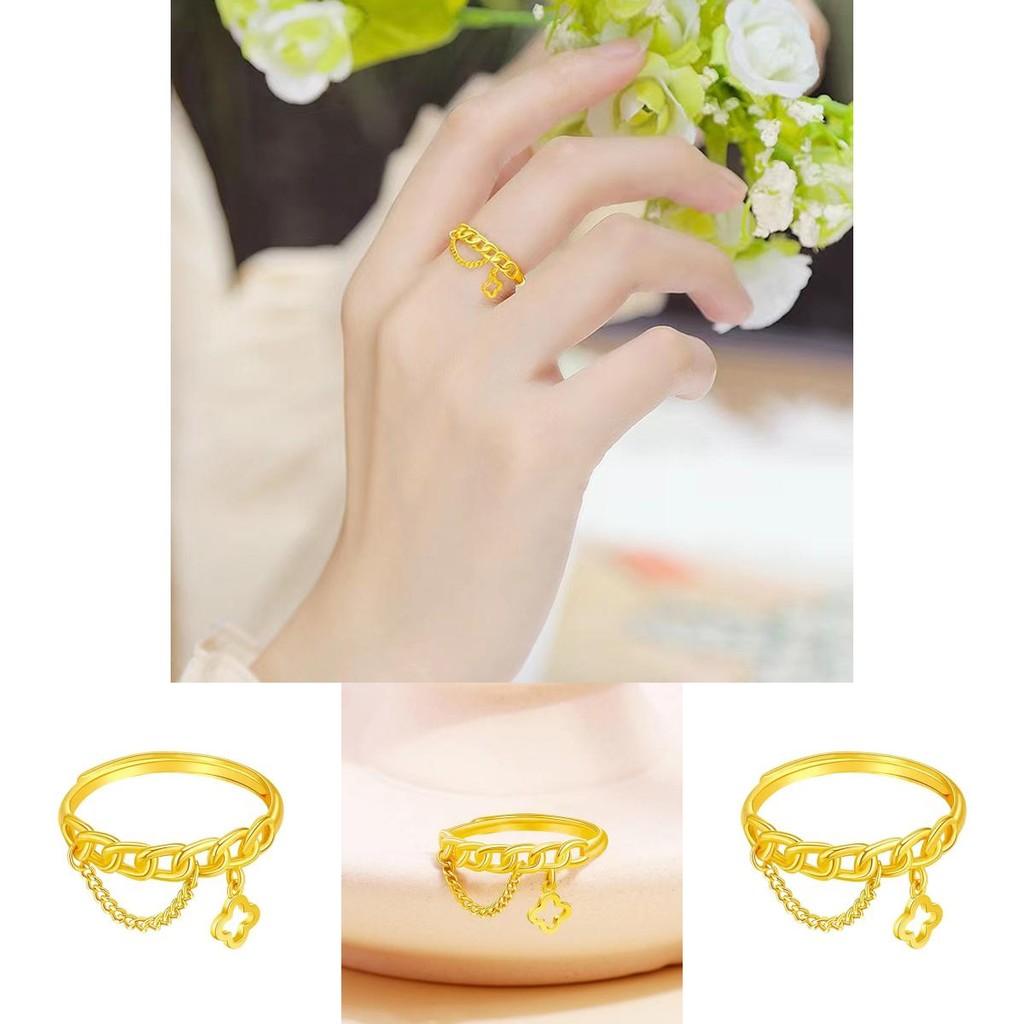 Four Chic Leaf Clover Ring For Women Adjustable Copper Plated Fashion Accessory