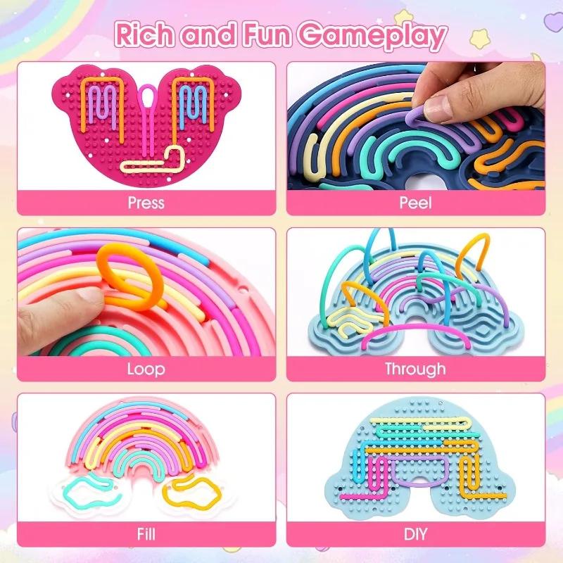 

Sensory Activity Board Rainbow Silicone Fidget Toys for Calming Stress Anxiety ADHD Autism for Inspire Kid s 3+ Creative Talents синій