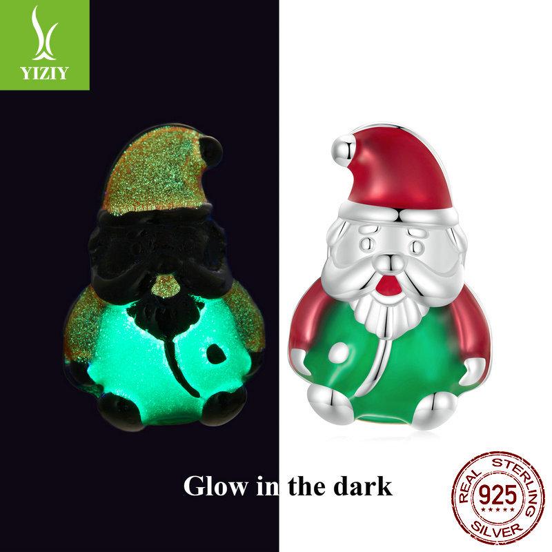 Yinziyun 925 Sterling Silver Luminous Santa Claus Stud Earrings - Trendy European & American Christmas Gift.