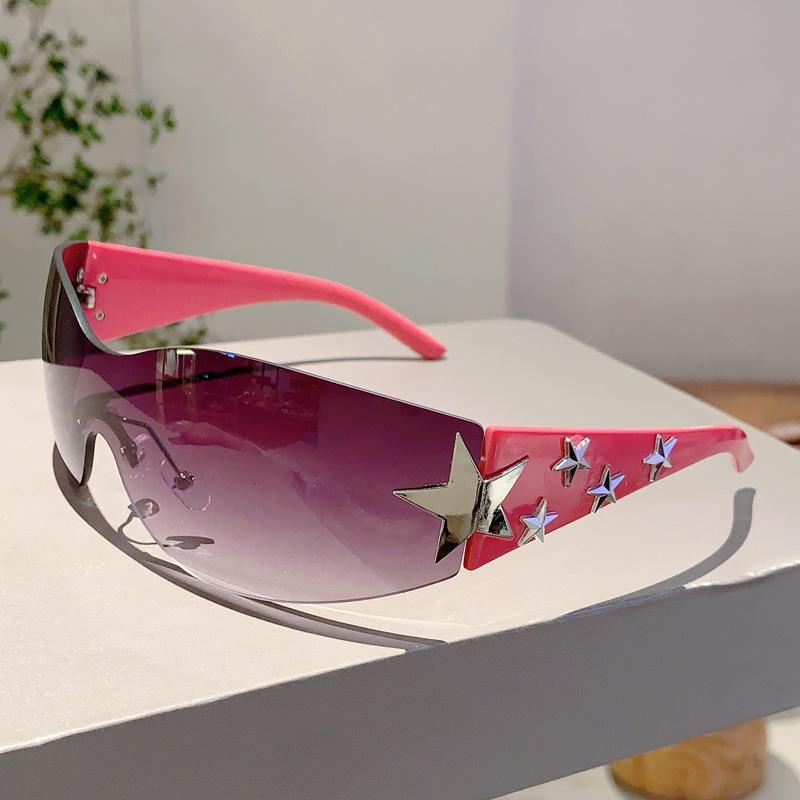Y2K Rimless Sunglasses Luxury Brand Designer Vintage Pentagram Sun Glasses Punk Hip Hop Pink Sexy Ladies