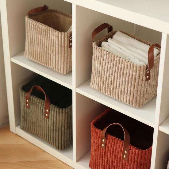 Corduroy Storage Basket Collapsible Storage Bin with Reinforced Handles Foldable Basket Organizer for Kids Toys Clothes Closet Laundry Room Bedroom