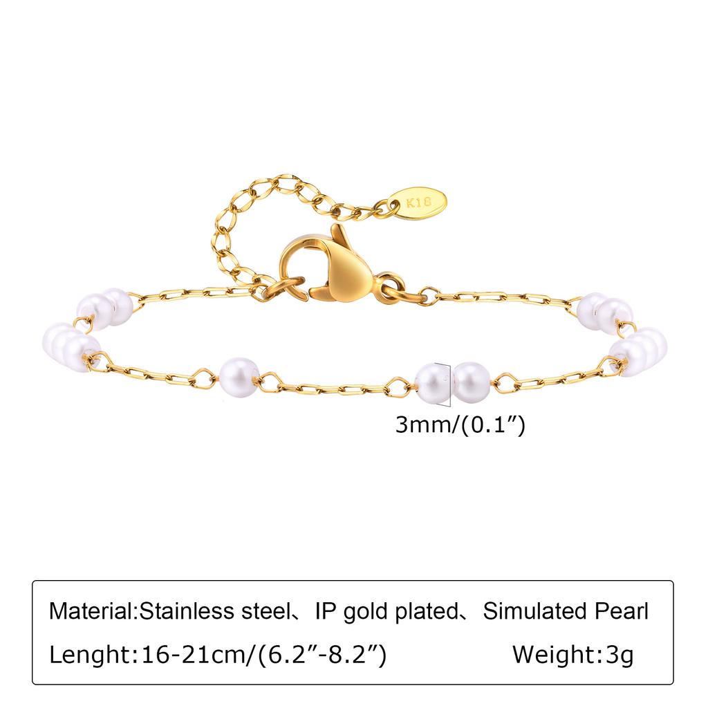 Pearl With Zirconia Beaded Bracelets for Women, Link Chain Bracelet,18k Gold Plated Stack Adjustable Jewelry