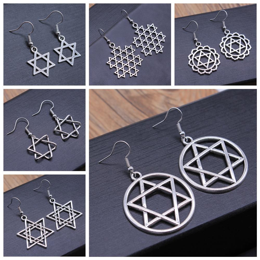 Vintage Neue Mode Einfach Judentum Menora Davidstern Charmante Hängeohrringe Für Dame Damen Schmuck Geschenk